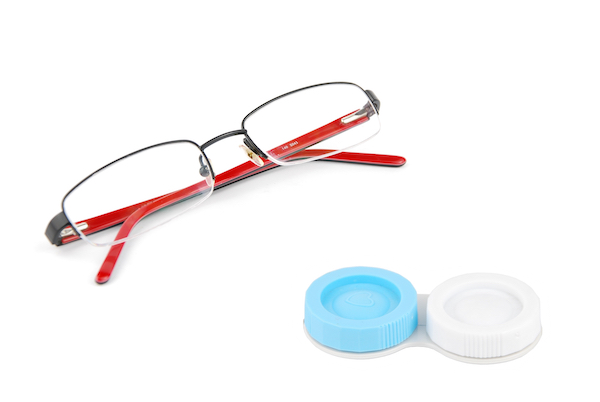 eye glasses and contact lens case