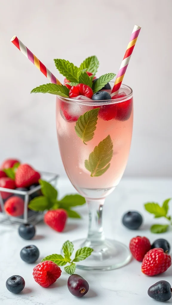 Berry Mint Cooler mocktail with raspberry and mint garnish