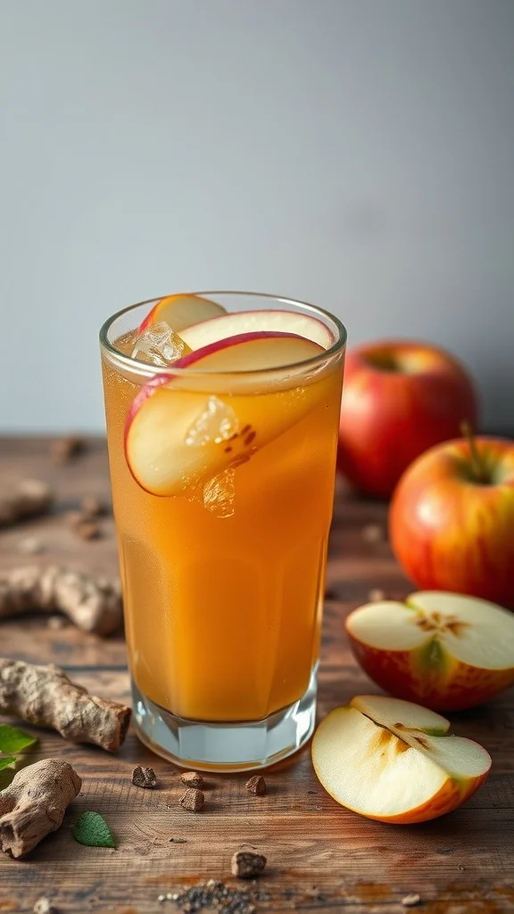 Spicy Ginger Apple Refresher mocktail with apple slies