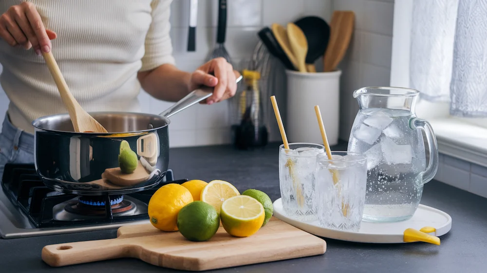 Female making simple syrup