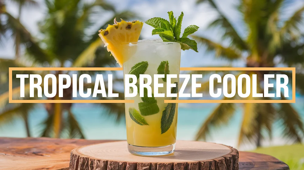 Tropical Breeze Cooler made with pineapple, lime juice, coconut water.